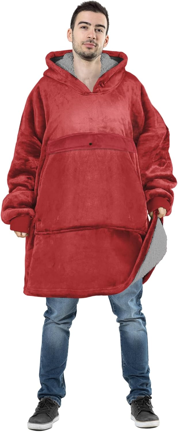 Tirrinia Oversized Hoodie Blanket Sweatshirt Comfortable Sherpa Giant Reversible Wearable Blankets for Adults Men Women Teenagers Wife Girlfriend Gift