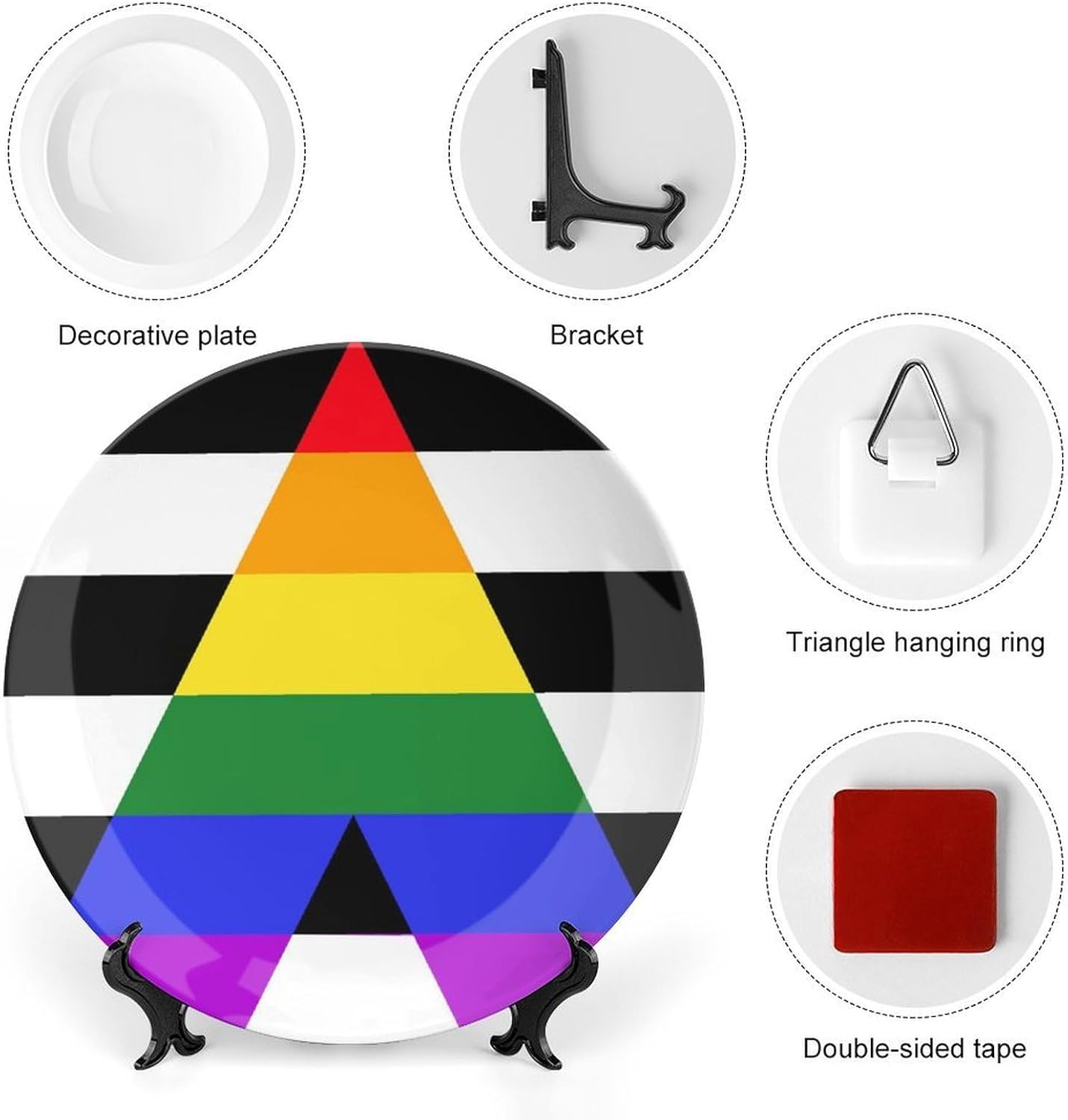 Straight Ally Proud Flag Novelty Decorative Plate with Display Stand Ceramic Ornament Hanging Wall Decor