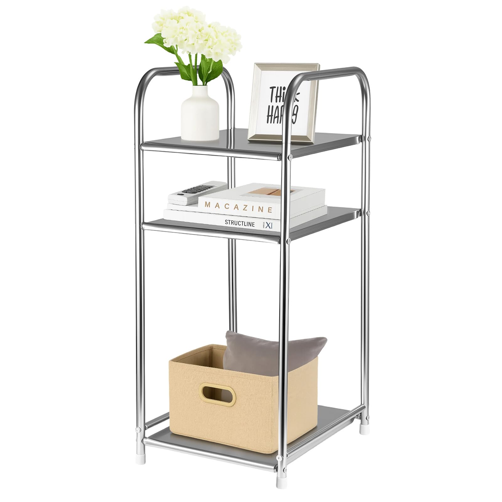 SUNNYNEST Bathroom Shelf Storage 31 * 28 * 64cm Standing Shelf Stainless Storage 3 Tier Stainless Steel Bathroom Shelf Simple Floor Standing Living Room Small Side Table for Kitchen Bathroom Office