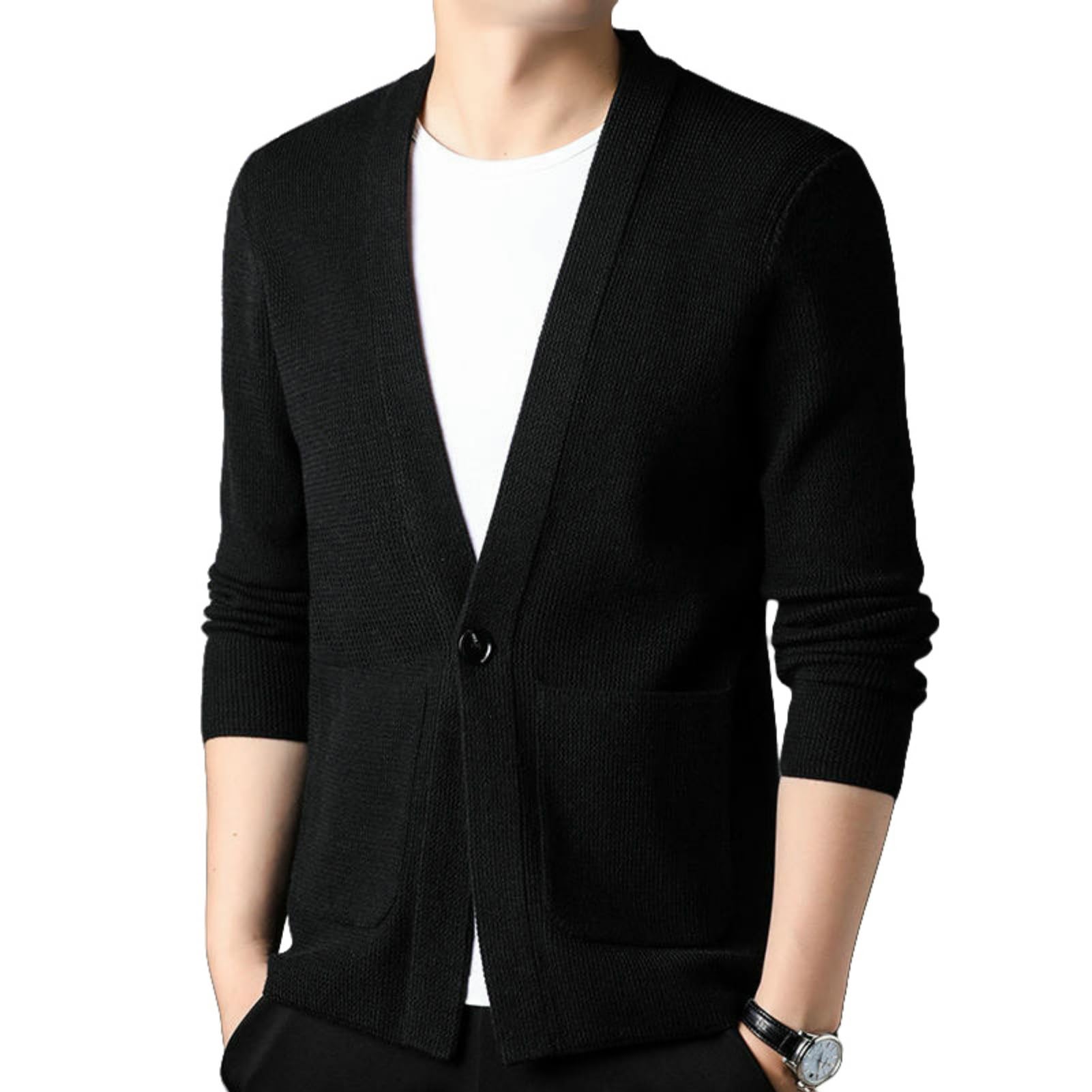 Chaqueta de punto para hombre con bolsillos y diseño simple ideal para primavera 5