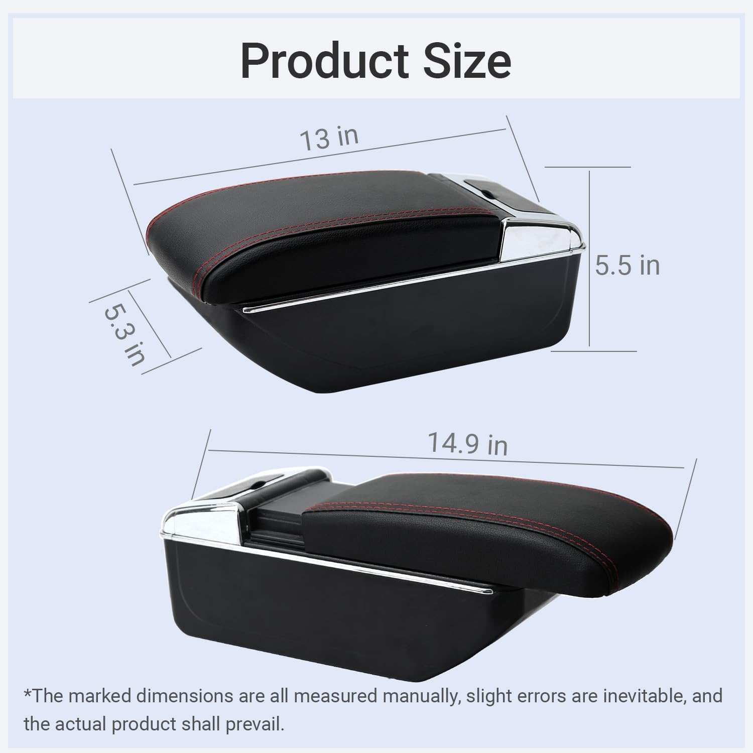 for Fiat 500 Armrest 2012-2017 Car Arm Rest Center Organizer Console Storage Box Retrofit Parts Accessories with 7 USB Port and Drink Holder (Red Stitches)