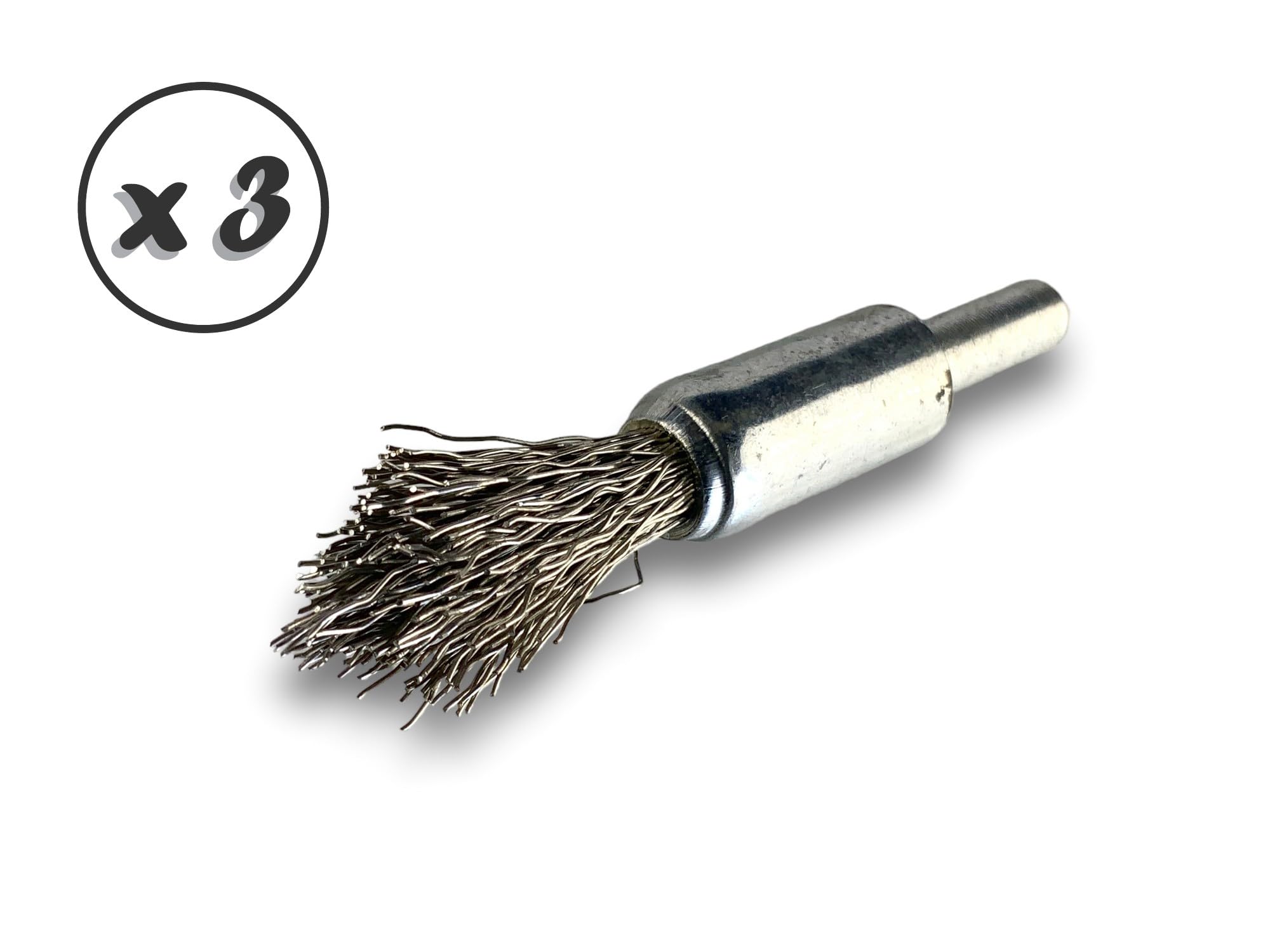 KIBROS 20TC12Px3 zestaw 3 szczotek drucianych ze spiczastym końcem na trzonku | Ø 12 mm | twarda stal nierdzewna 0,40 mm | kształt końcówki | do wiertarki lub wiertarko-wkrętarki | szczotkowanie i