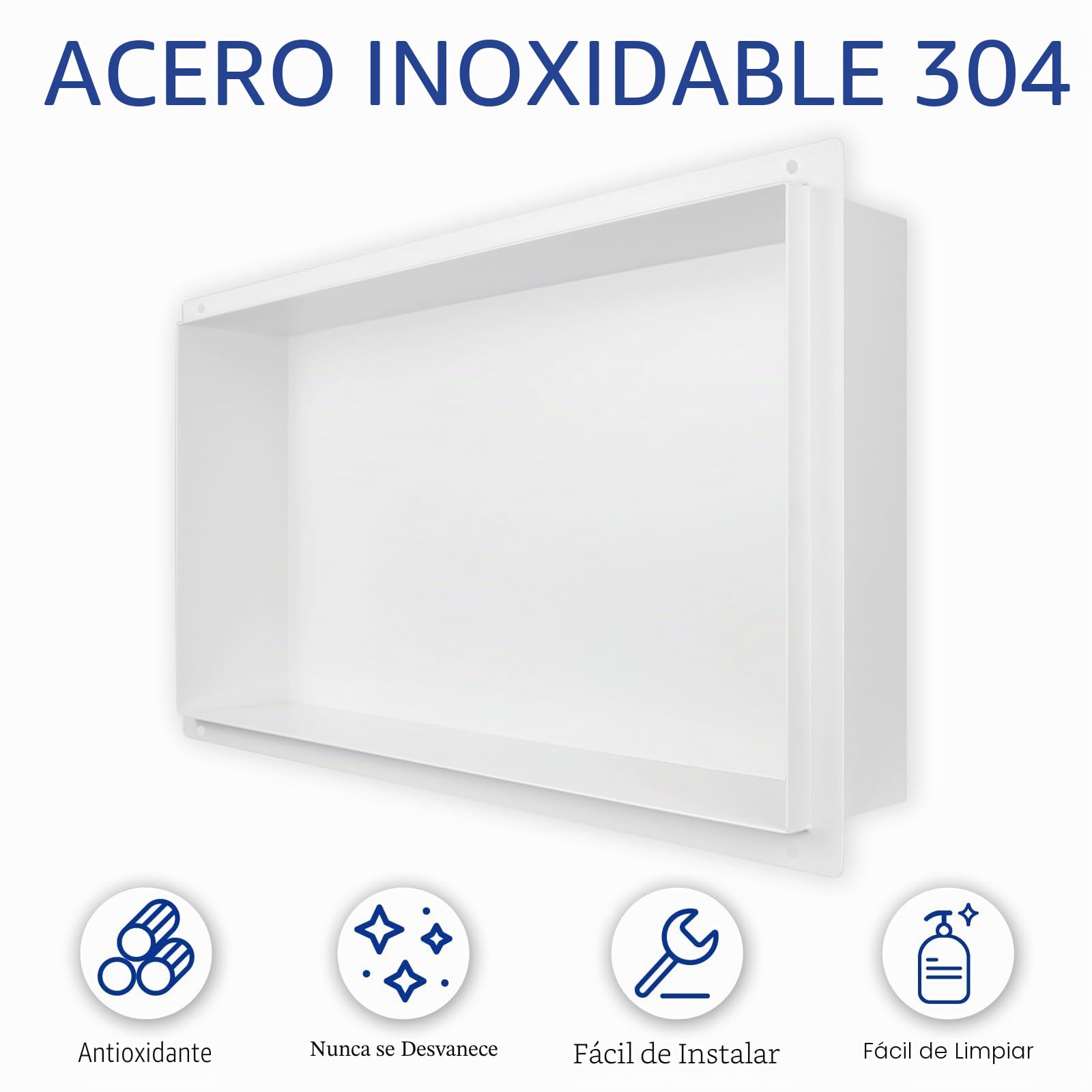 Nicho de ducha de acero inoxidable blanco 60 cm × 30 cm × 10 cm No requiere azulejos ducha nicho para almacenamiento de baño nicho de ducha empotrada sin bordes, montaje al ras