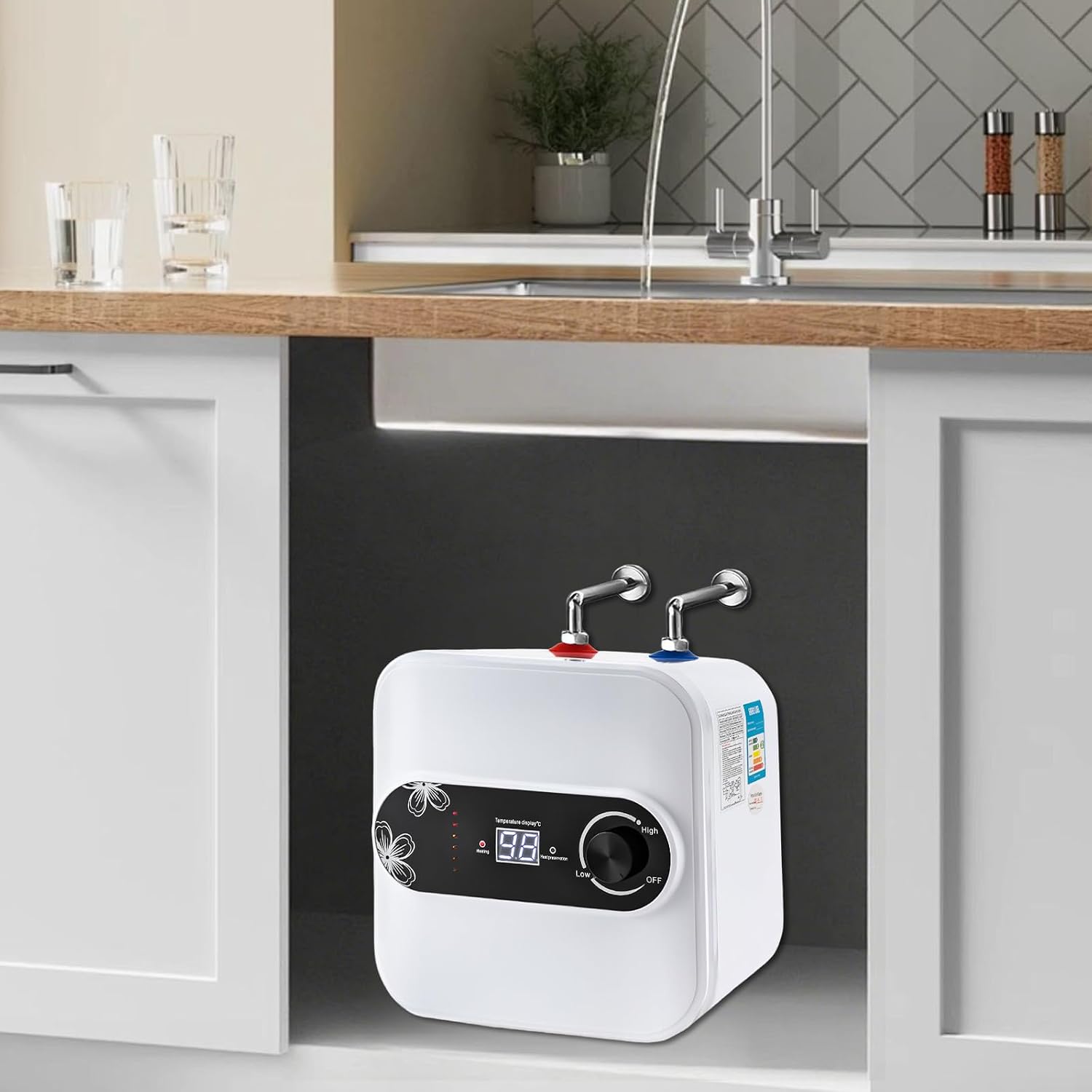 Electric Mini-Tank Water Heater, 2.1 Gallons Instant Hot Water Heater for for Rv Trailer Bathroom Kitchen Under Sink Counter Cupboard 8L 110V