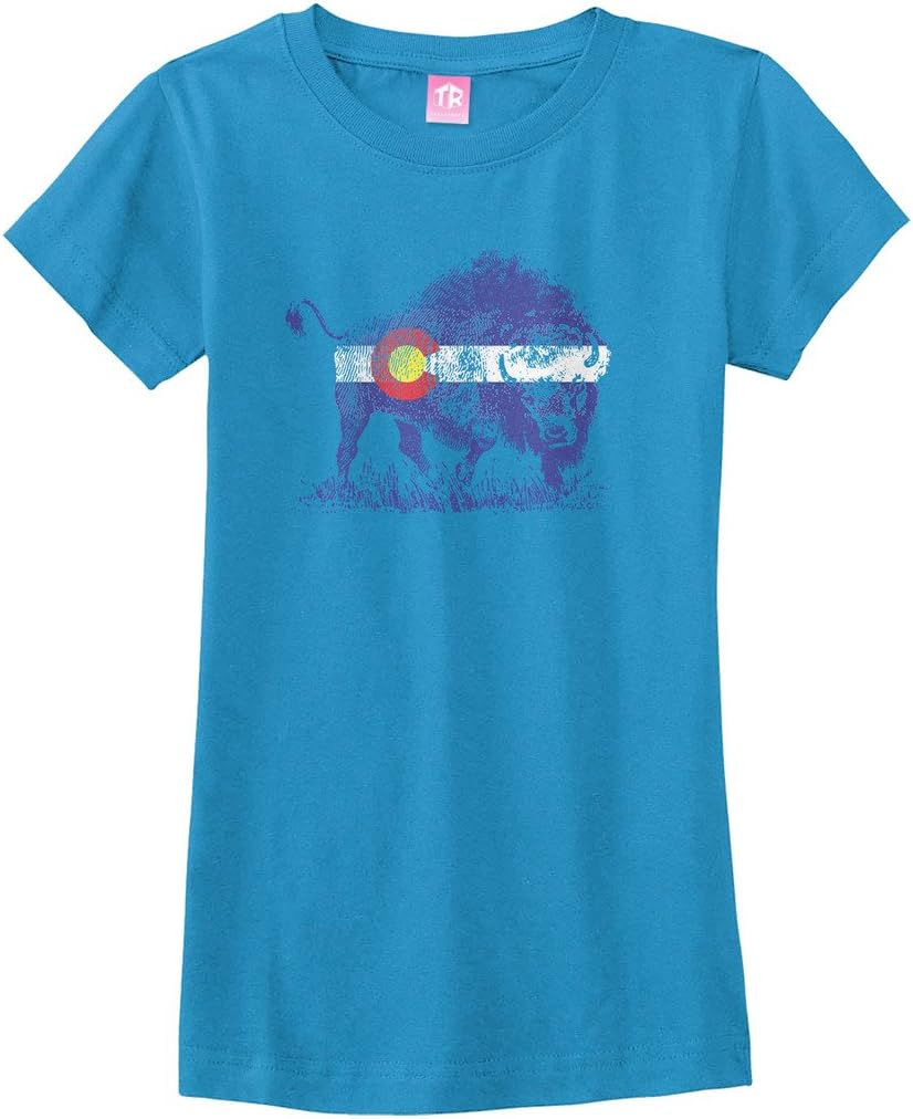 Threadrock Big Girls' Buffalo Colorado Flag Fitted T-Shirt