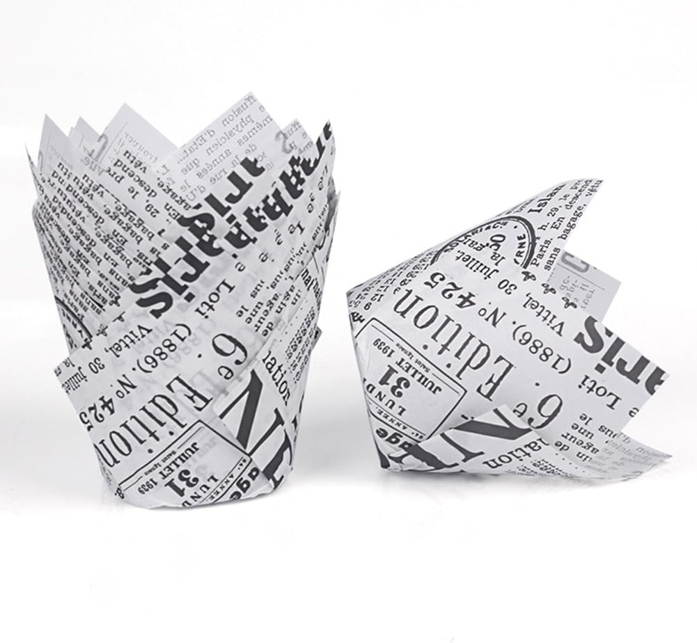 100 Pack Large Tulip Cupcake Liners Greaseproof Baking Cups Natural Parchment Paper Muffin Liners Jumbo Cupcake Wrappers for Bakery Party Wedding and Kitchen Baking (Brown)