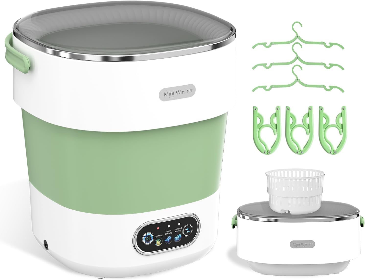 JUJOJB Portable Washing Machine, Folding 20L Mini Washer and Spin-Dryer, 3 Cleaning Modes Small Compact Laundry Machine of Underwear, Baby Clothes, for Apartments, Dormitories, RV, Travel(Green)