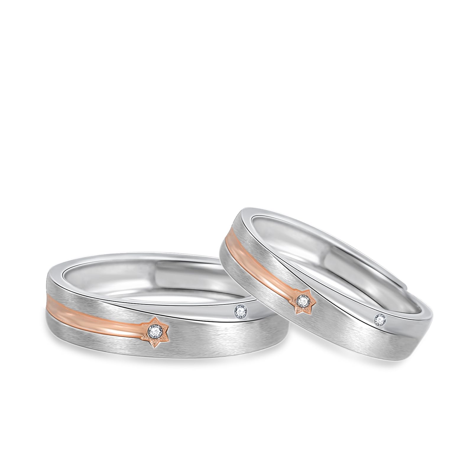 Pareja Anillos Alianzas Boda Lluvia de Meteoritos Esmerilado Plata de ley Promesa Anillo Ajustable Compromiso Casarse Regalo