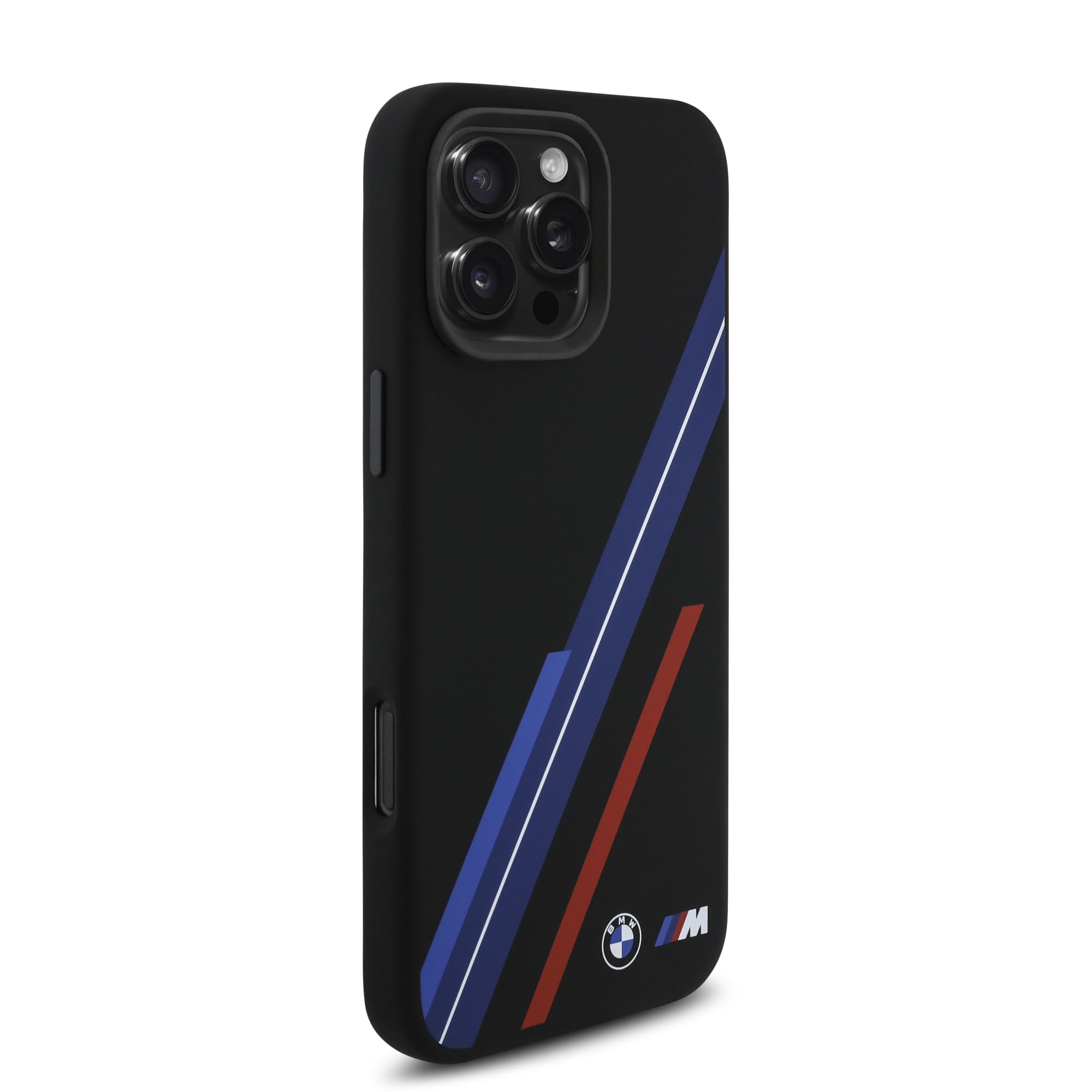 CG MOBILE BMW HC M - Custodia per iPhone 16 Pro Max, durevole, antiurto, compatibile con Magsafe, custodia in silicone con linee casuali nera