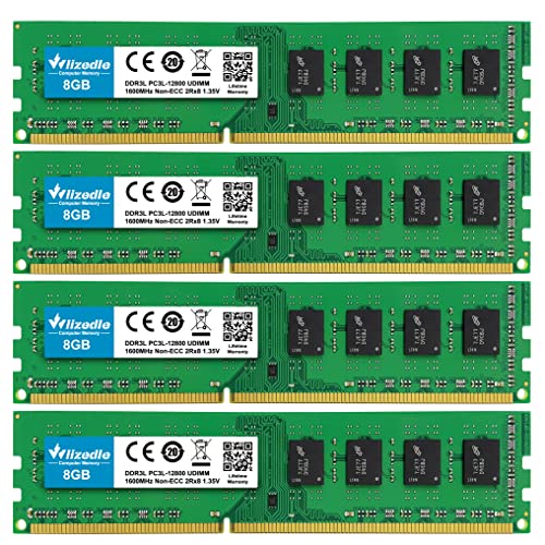 Image of DDR3 /DDR3L 32GB Kit (4x8GB) RAM 1600MHz CL11 UDIMM, Desktop Memory Module PC3-12800 /PC3L-12800 240-Pin 1.35V /1.5V 2Rx8 Dual Rank Non-ECC Unbuffered PC Computer RAM Stick Upgrade - Blue