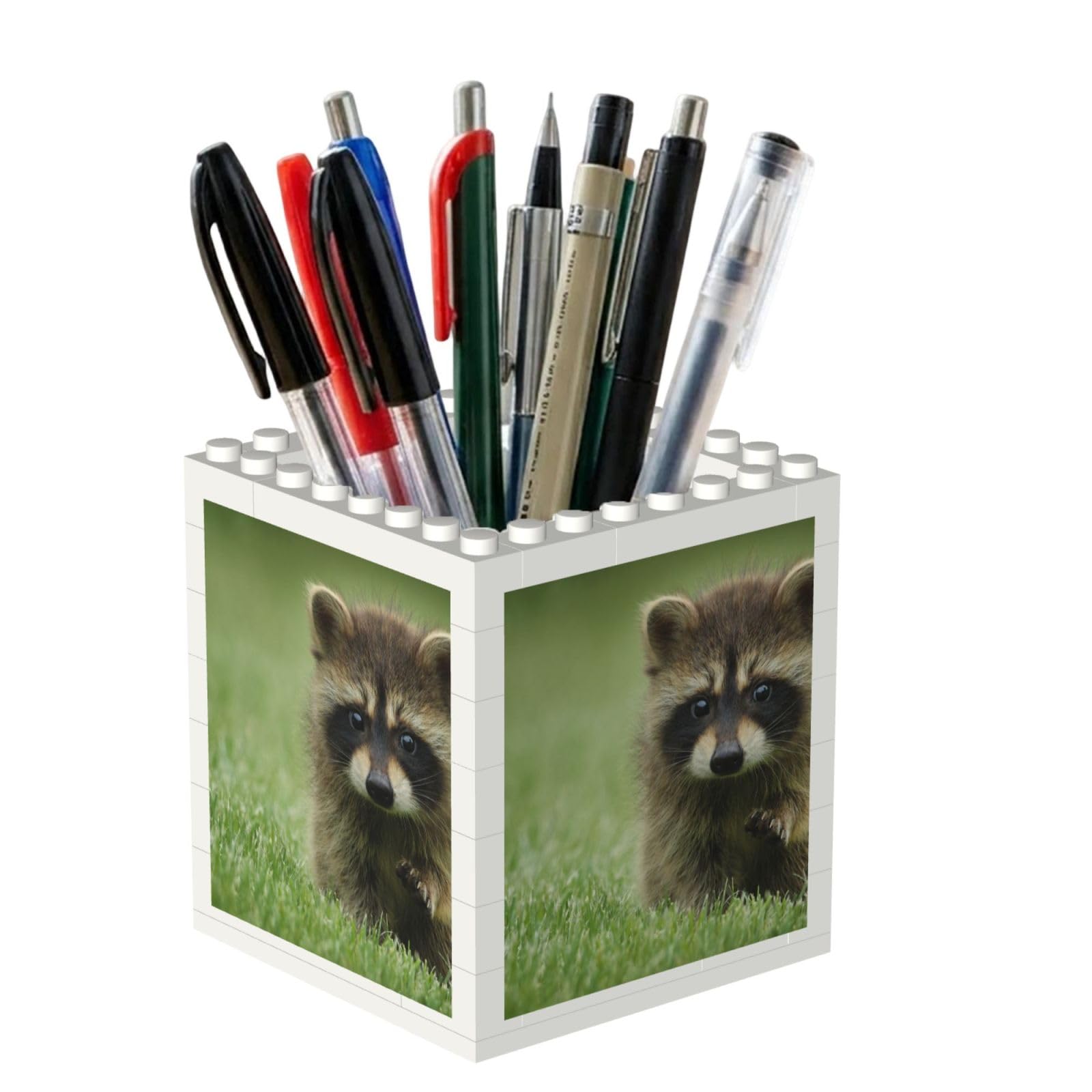 Poadnly Cute Raccoon Fashion Printed, Pen Pot Pencil Holder for Office Home School, Compact Desk Organiser for Office Stationery