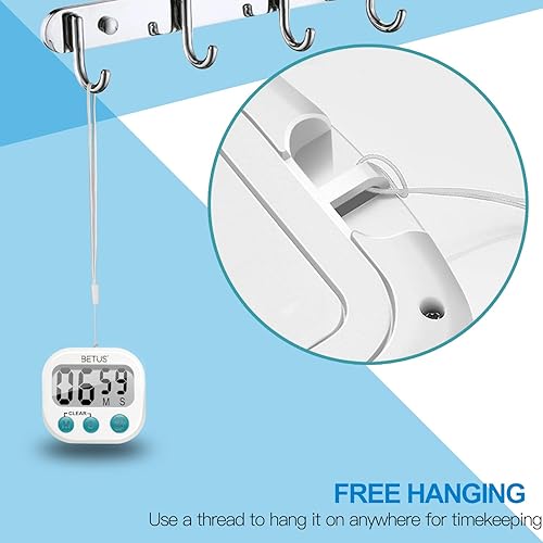 Miniatura 5 de Betus Temporizador digital de cocina, dígitos grandes, funcionamiento simple y alarma fuerte, respaldo magnético o soporte de mesa, cronómetro
