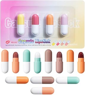 Ciieeo 4 Sets Matte Lipstick Set Mini Capsule Shaped Wax Pills for Women | Fashionable Makeup Set, Gentle Skin Feel, Hydrated Lips, Safe Wax Ingredients, Four Pack Random Color