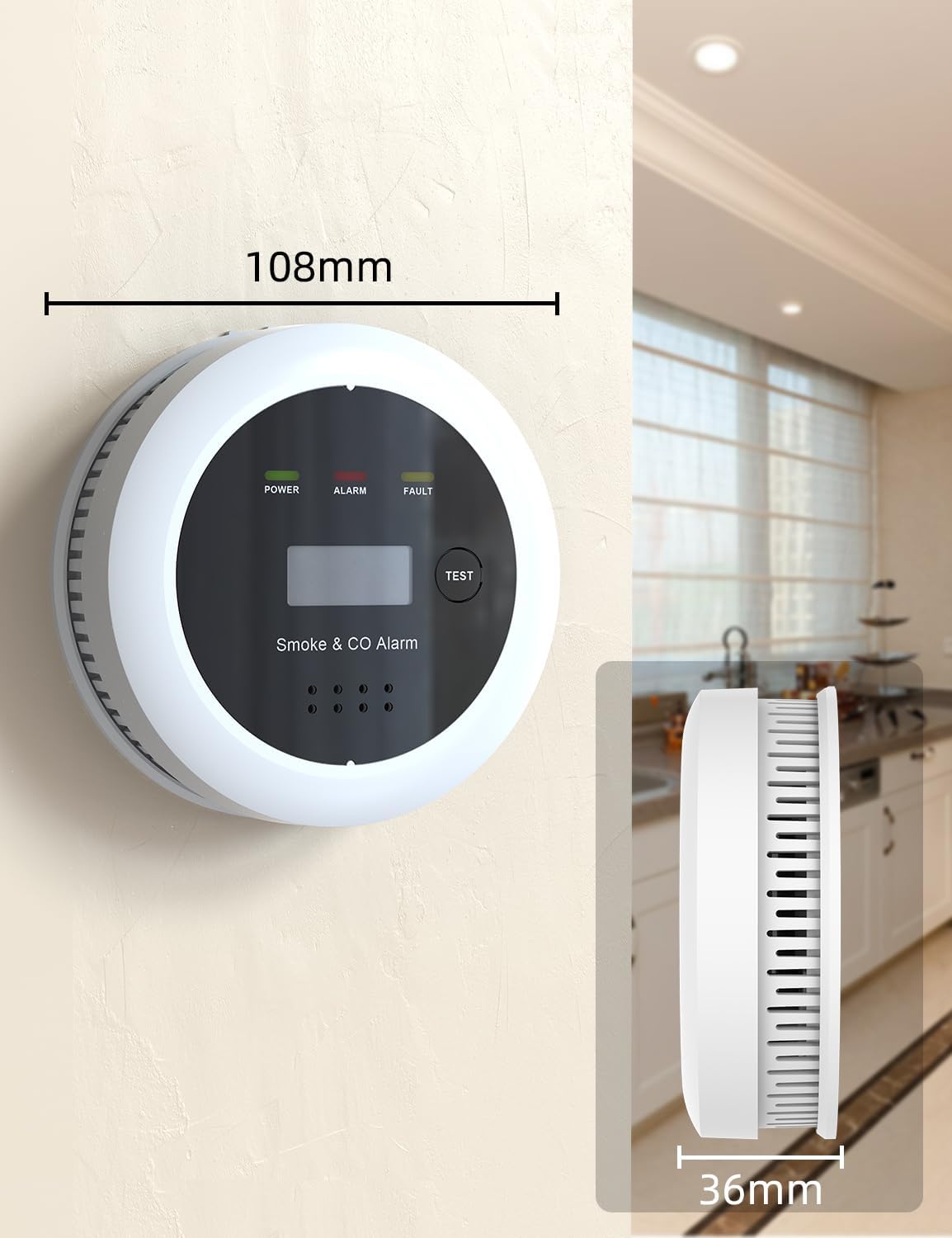 Smoke Detector Carbon Monoxide Detector Combo, 2 in 1 Smoke and Carbon Monoxide Alarm with Display 85dB Alarm Replaceable Battery Fire Alarm CO Detector for Kitchen,2 Pcak - Image 9