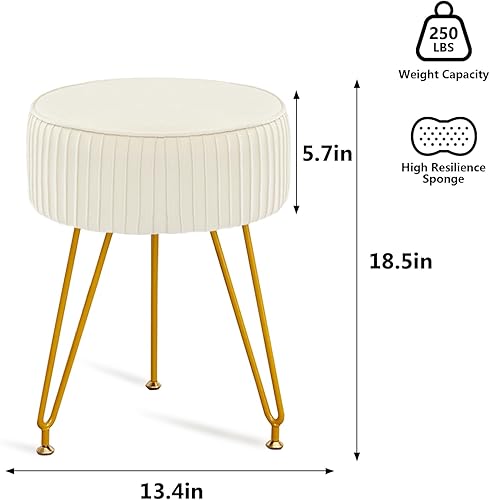Miniatura 3 de Taburete de tocador de terciopelo, moderno taburete otomano con patas doradas ajustables, silla de maquillaje para tocador, silla de tocador pequeña