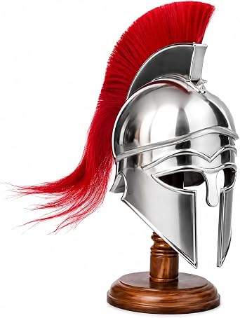 THOR INSTRUMENTS Medieval Greek Corinthian Armour Helmet with Red Plume Knight Spartan Helmet With Stand for LARP, Cosplay, Renaissance Fairs, Halloween, historical reenactment