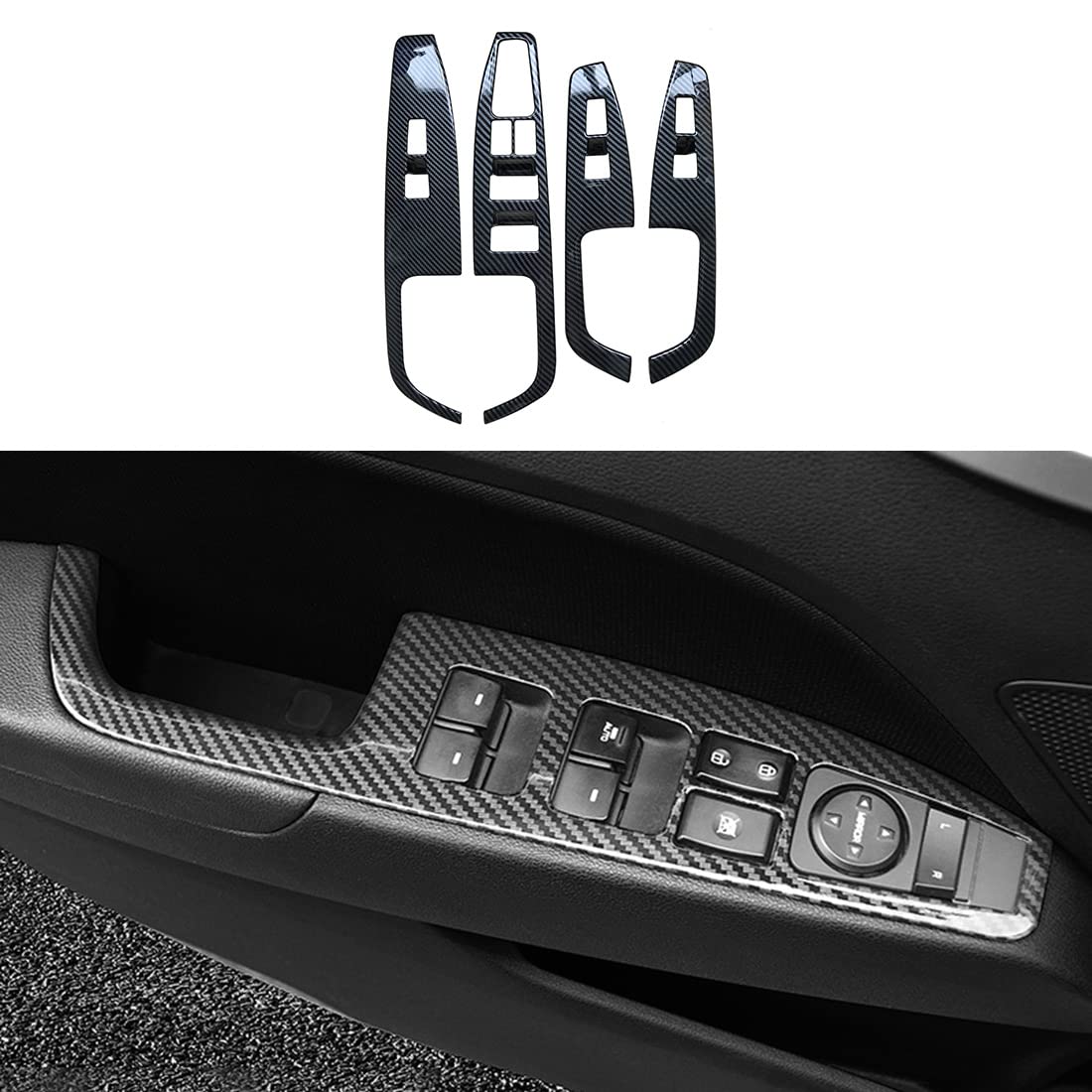 ruihe 4pc Carbon Fiber Color Automobile Door Window Control Panel Cover Trim Fit for Hyundai Elantra 2017 2018 2019 2020 North American Version Rear