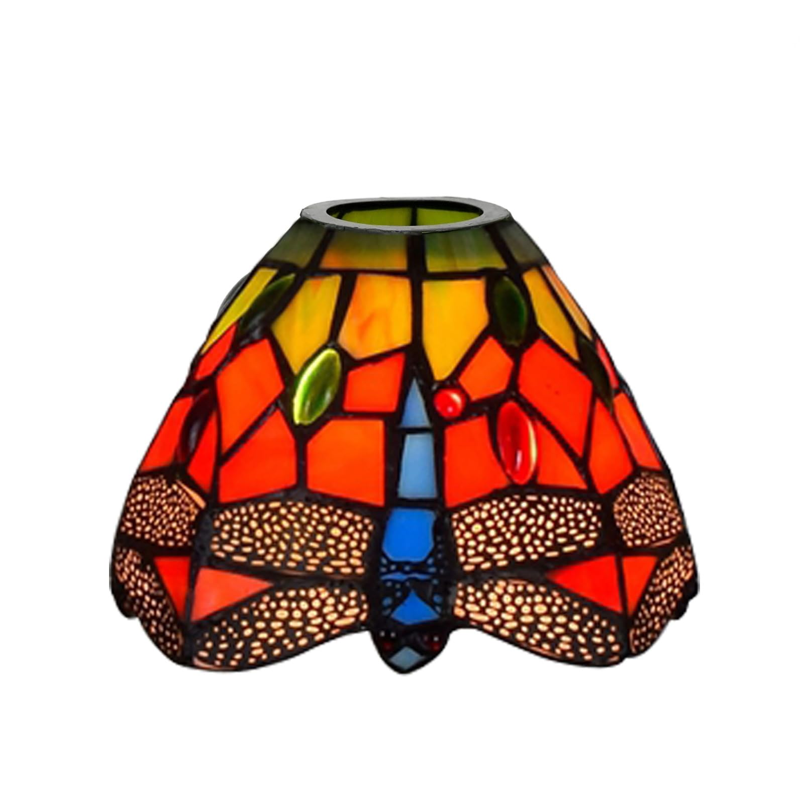 ZXMJYHK Tiffany Lamp Shades, 6 Inch Red Dragonfly Stained Glass Lamp Shade Replacement Vintage Home Decor Lampshades Accessories Fit for Pendant Light Ceiling Lights Wall lamp