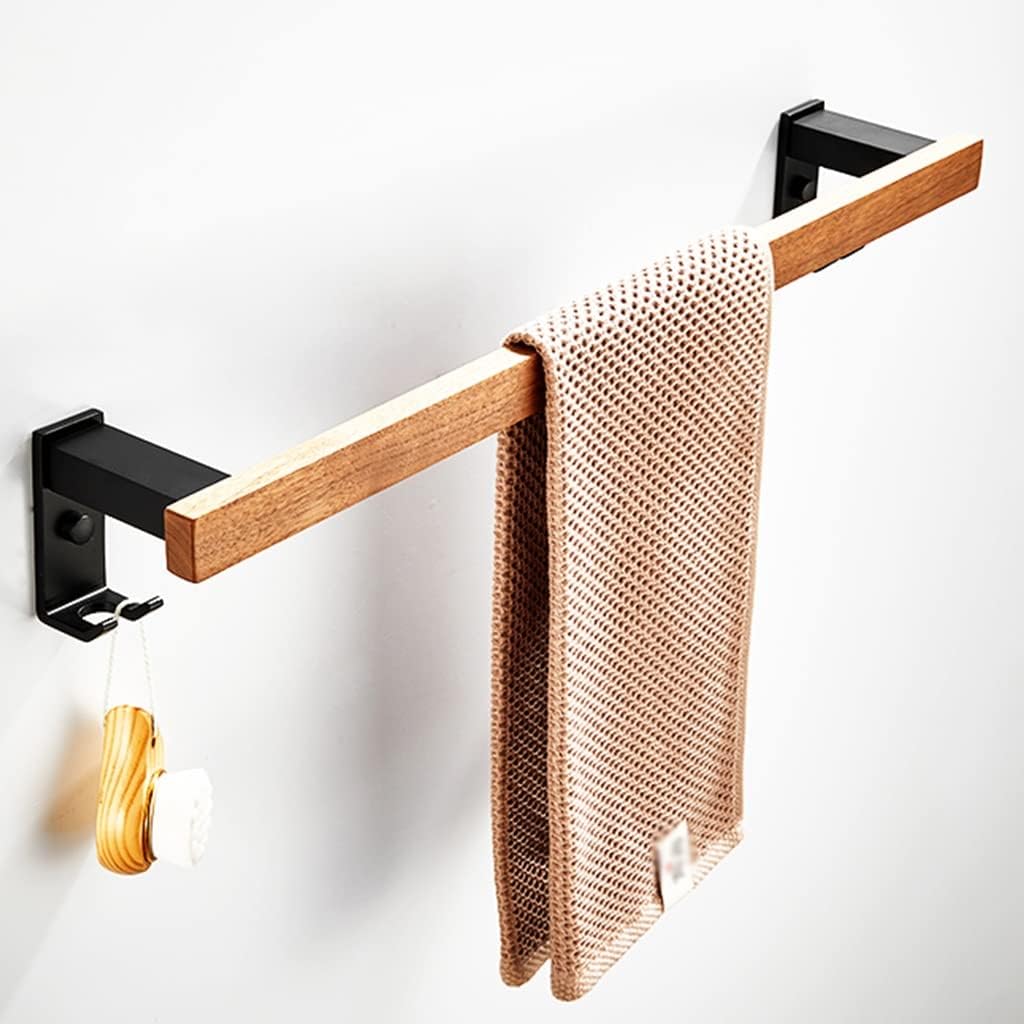 Amazon.co.jp ブラックソリッドウッドバスルームタオルラック、バスハードウェアセット、タオルバー、トイレットペーパーホルダー
