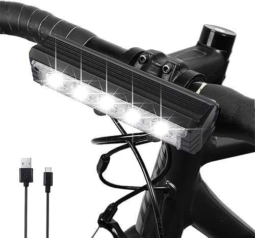 Faro de bicicleta recargable súper brillante, 2800 lúmenes, 5 LED, luz de bicicleta con 5 modos de iluminación, batería recargable USB de 6600 mAh,