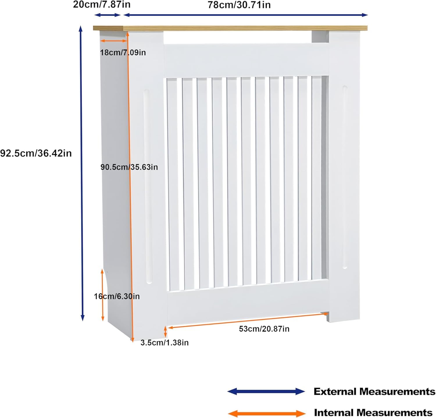 FATIVO Cache Radiateur en Bois Blanc Couverture Moderne avec Lattes et Étagère Supérieure Armoire Design pour Salon Chambre Bureau - 71x18x90.5cm