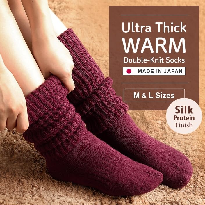 Japanese Made Thermal Socks, Warm Double Knit Knee-High Socks, Unisex, Soft and Voluminous Boot Socks, 1 Pair2