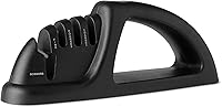 Amazon Basics 4-in-1 Knife Sharpener with Non-Slip Base & Safety Gloves - Kitchen, Hunting, Pocket Knives