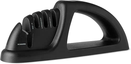 Amazon Basics 4-in-1 Knife Sharpener with Non-Slip Base, Includes Safety