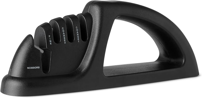 Amazon Basics 4-in-1 Kitchen Knife Sharpener with Nonslip Base, Includes Safety Glove