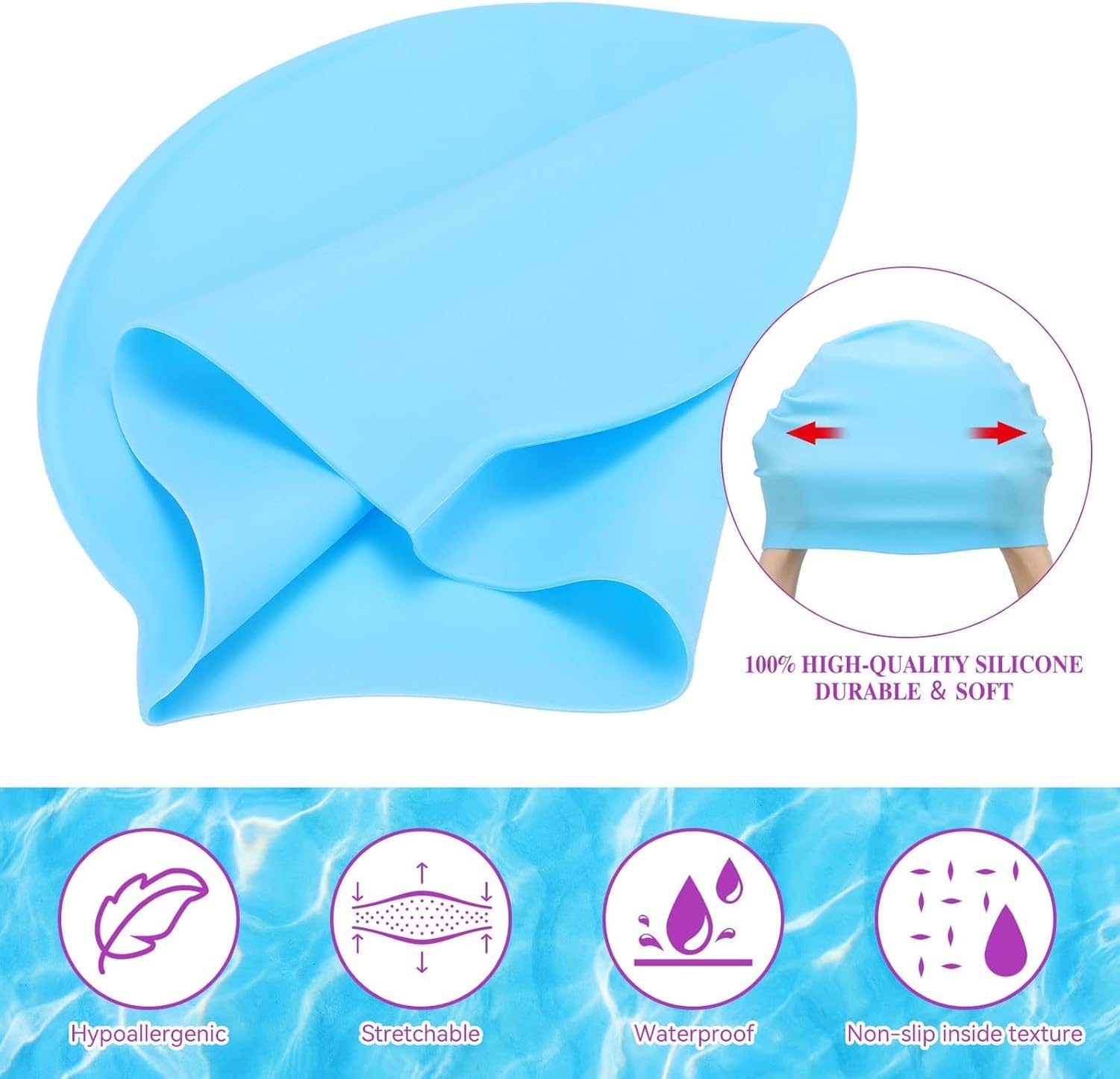 HURUMA Gorro de natación silicona 24 piezas 6 Colores Unisex Adulto sin arrugas Sombrero natación para Hombres y Mujeres entrenamiento y carreras protección Cabello im