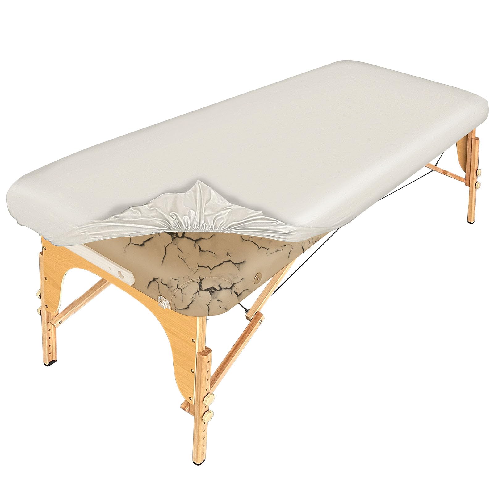 PU Leather Massage Table Cover Waterproof Massage Table Cover Protector Elastic, Odorless & Anti-Wrinkle Wipeable Massage Bed Cover Fitted for 6FT Massage Bed/Spa Bed/Lash Bed (White, 1Pcs)-image-28