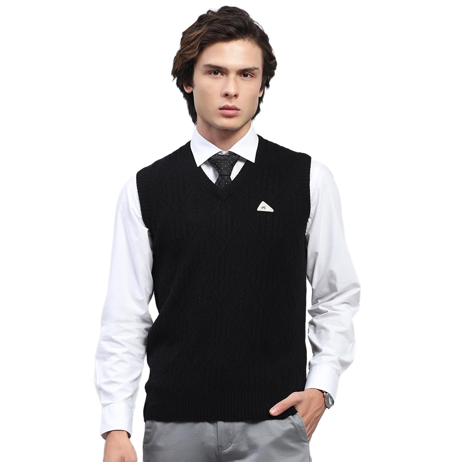 monte carlo Mens Self Design V Neck Sleeveless Sweater (1243118SL)-picture-50