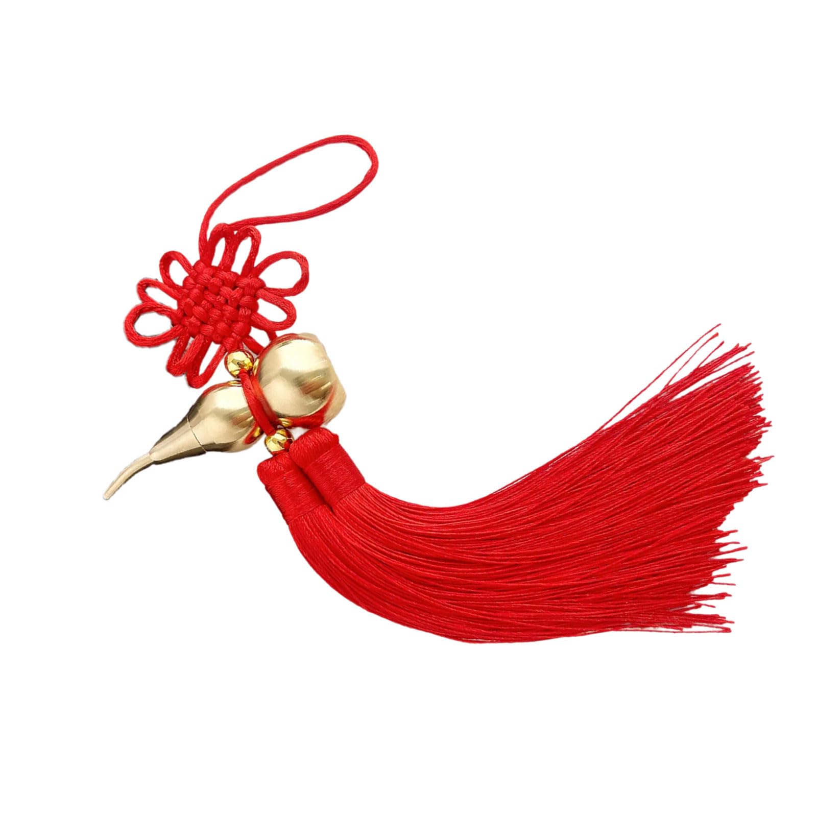 Copper Fengshui Gourd Pendant with Red Knot Tassels, Car Home Spiritual Decor Amulet Charm Auspiciously Car Ornament