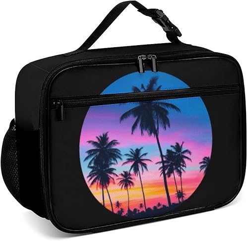 Lonchera reutilizable con diseño de palmeras al atardecer, bolsa de almuerzo aislada, lonchera para comida y comida, bolsa de mano para mujeres,