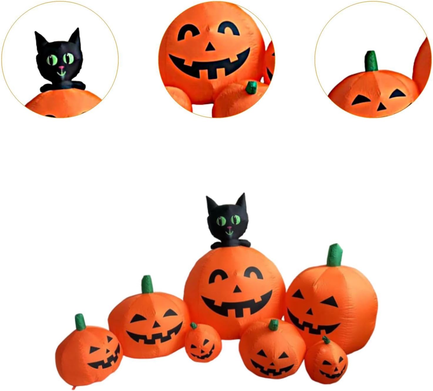 インフレータブルハロウィンカボチャ装飾 ポリエステル製 大サイズ230cm 屋内外用 黒猫デザイン 庭ポーチ用装飾