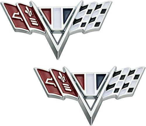 2 banderas cruzadas de repuesto para guardabarros delanteros en V para Impala Camaro 1964-1967 (cromado)