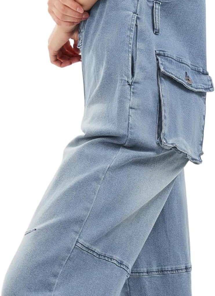 CHARTOU Women's Casual Loose Fit Jean Jumpsuit Overalls Crop Harem Denim Pants