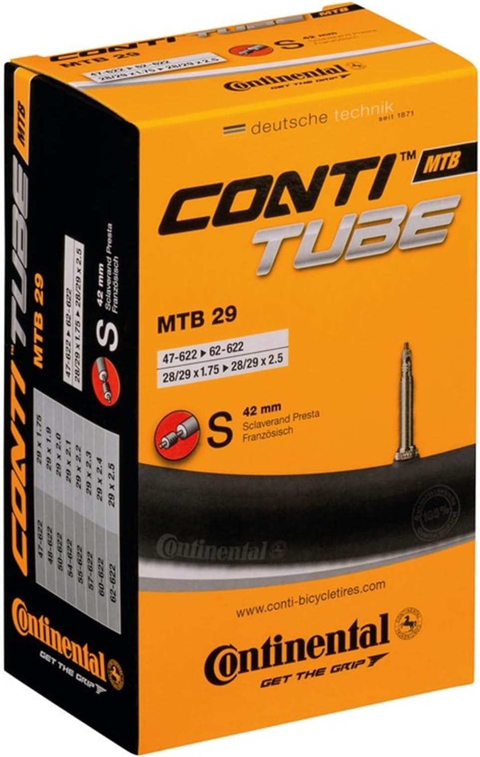 Set of 2 x Continental B480 Bicycle Inner Tubes/MTB 29 Inches / 29 x 1.75-2.5 47-62/622 SV, Black