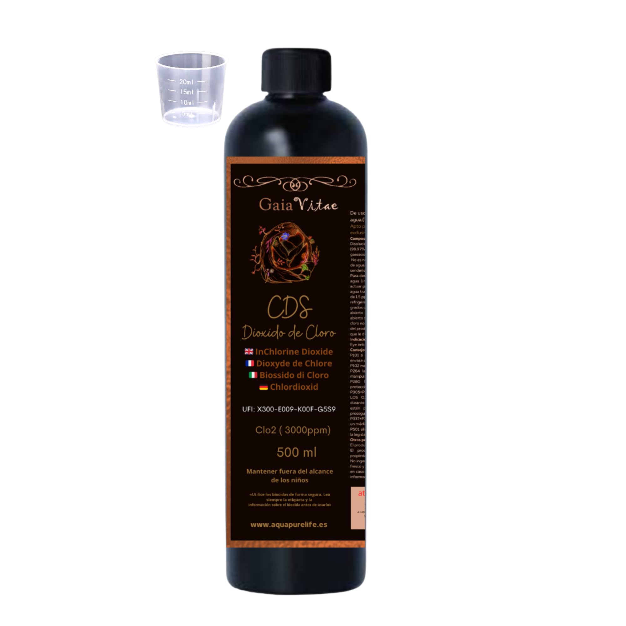 CDS/CDL 3000 PPM (500 ml) - CDS de fabricación Reciente, Producto ya Activado, Listo para dosificar, Incluyendo un vasito medidor