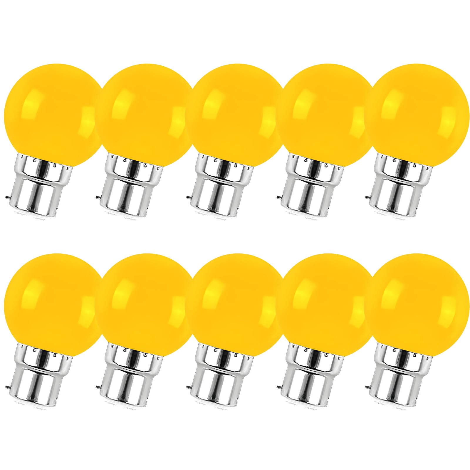 Jiotouhu 10 Pack B22 Bayonet Colored LED Light Bulbs 2W G45 Golf Ball Mini Globe Bulb Lighting Bulbs,Yellow for Outdoor Indoor String Patio Garden Party Christmas, Tree, Fairy Party Night Lights — image 1