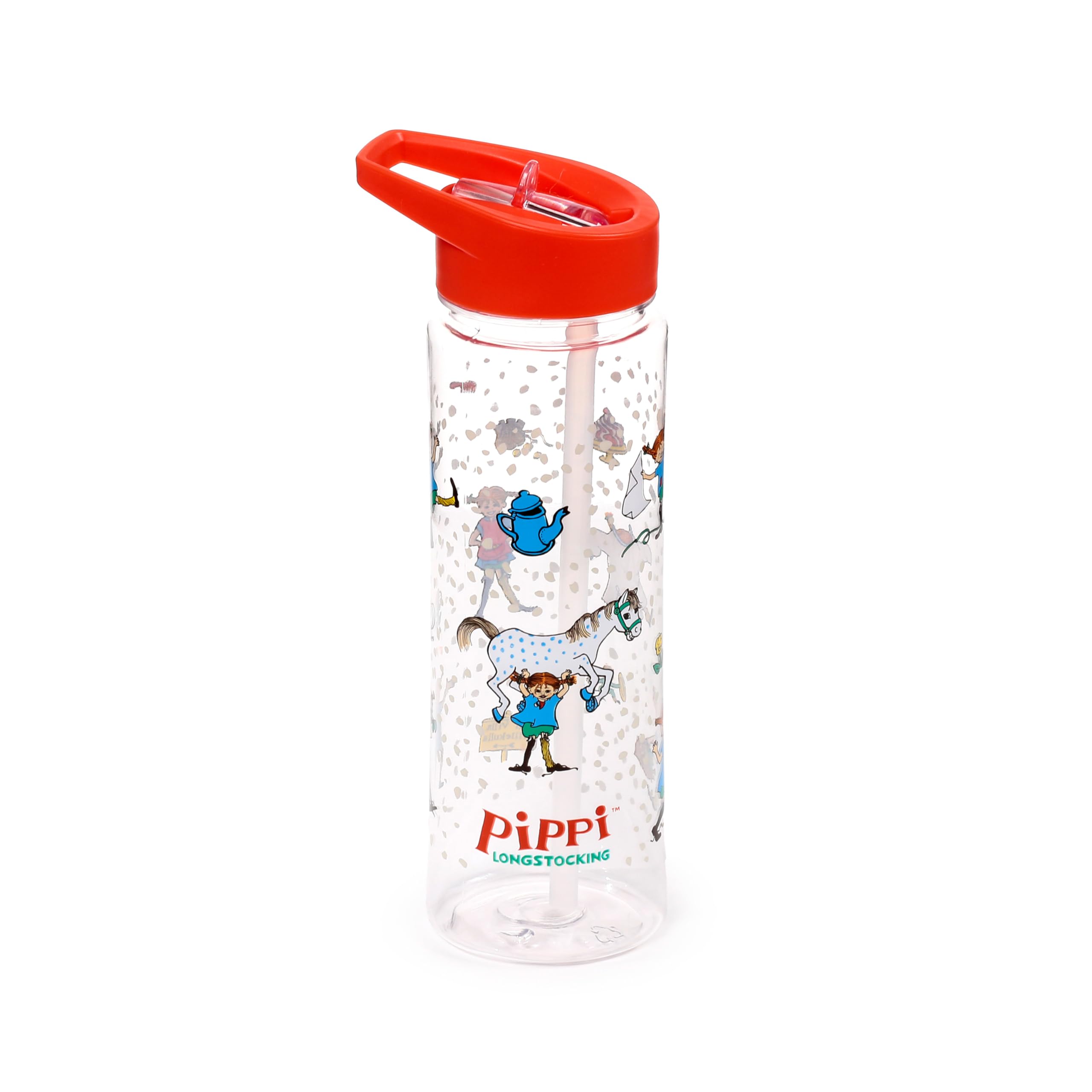Puckator Girls Shatterproof Plastic 550Ml Water Bottle Pippi Longstocking - Reusable Insulated Active Water Bottle Flask For And Boys With A Carry Handle & Straw - Bpa Free - For School Nursery