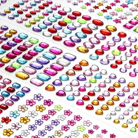 1200+ PCS Self Adhesive Gems Stickers,14 Sheets Rhinestone Stickers for DIY Craft,8 Shapes Sparkle Jewels for Nail Body Makeup Festival Cover