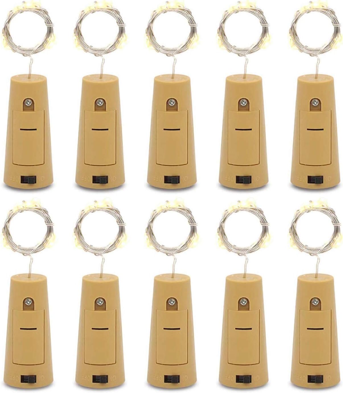 One94Store 20 Led Wine Bottle Cork Copper Wire String Lights,2M Battery Operated (Warm White,Pack of 10) 2 Meters