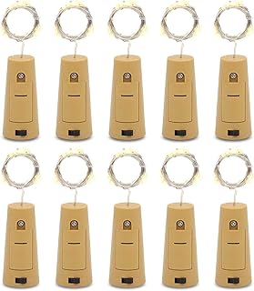 One94Store 20 Led Wine Bottle Cork Copper Wire String Lights,2M Battery Operated (Warm White,Pack of 10) 2 Meters