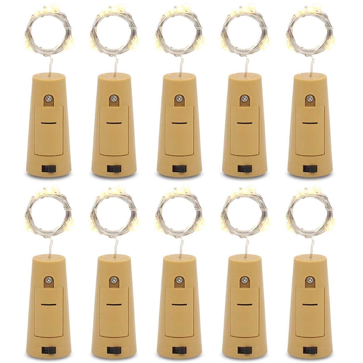 One94Store 20 LED Wine Bottle Cork Copper Wire String Lights – 2M Battery Operated Warm White, Pack of 10, Romantic Decor, Valentine Day Gift, Love Gift for Her, Couple Gift