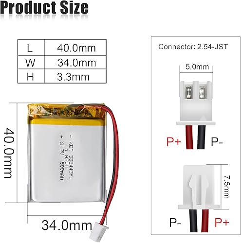 Miniatura 59 de Batería de polímero de litio KBT 3.7V 500mAh: 602535 Baterías de repuesto de iones de litio recargables Lipo