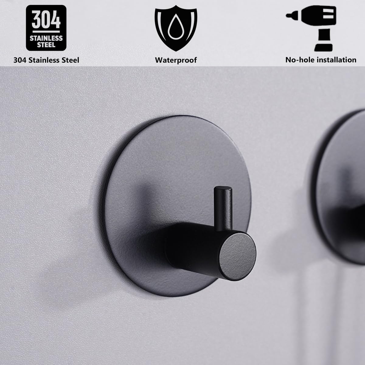Drenky Colgadores Adhesivos Resistentes 2 Piezas, Colgador Adhesivo Sin Taladro Ganchos Adhesivos Para Pared Acero Inoxidable 304 Perchas Adhesivas Con Almohadillas Adhesivas Para Cocina Y Baño Negro