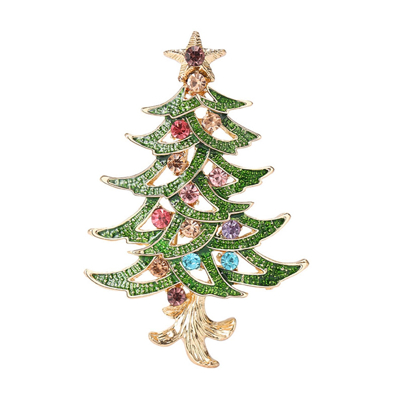 Dreuyet Christmas Tree Brooches Pins Christmas Pins for Women Vintage Colorful Rhinestone Christmas Tree Lapel Pins Elegant Crystal Winter Holiday