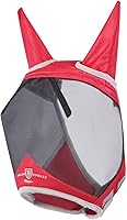 Vista 2 de Harrison Howard CareMaster Pro - Máscara luminosa para moscas de caballo, gran espacio de ojos estándar con orejas, protección UV para caballo rojo