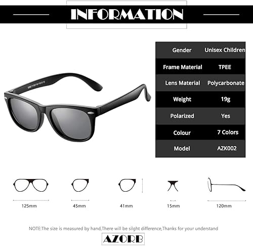 Miniatura 5 de Azorb - Lentes de sol polarizados para niños y niñas, armazón flexible de goma TPEE para niños y niñas de 3 a 10 años, 100% protección UV